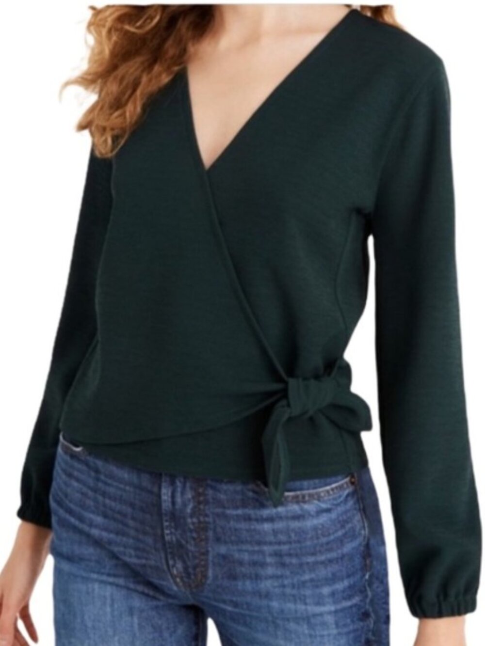 Madewell Texture & Thread Green Wrap Top Womens Size M